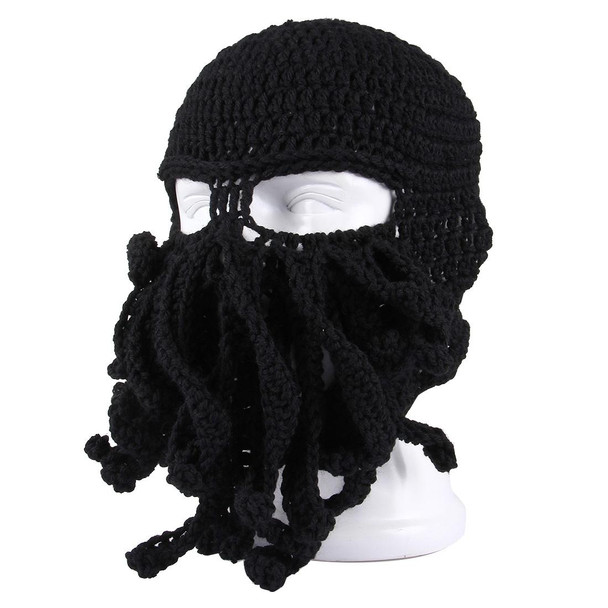 Amurleopard Unisex Barbarian Knit Beanie Octopus Tentacle Cap Winter Warm Face Mask Crochet Hat(Black)