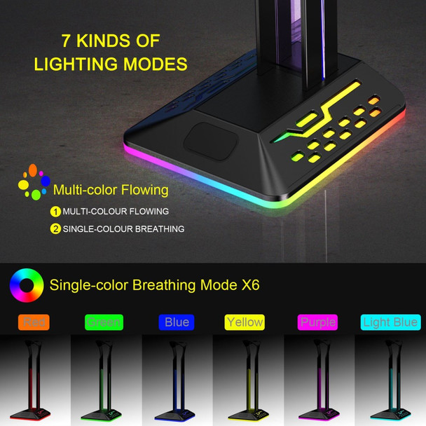 RGBD8 Dual USB Hub Headset Holder RGB Color Changing Light Gaming Headphone Display Stand