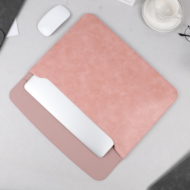 SS13 13.3 Inch Laptop Sleeve Anti-scratch PU Leather Ultra-slim Notebook Computer Pouch Carrying Bag Smooth Mouse Pad - Pink