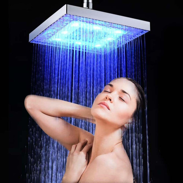 LED Rainfall Shower Head Square Shower Head Automatically RGB Color-Changing Temperature Sensor Showerhead for Bathroom - RGB Color