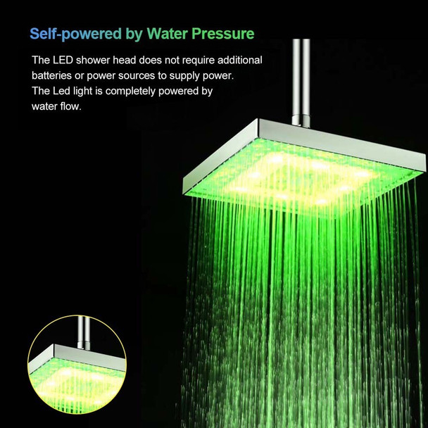 LED Rainfall Shower Head Square Shower Head Automatically RGB Color-Changing Temperature Sensor Showerhead for Bathroom - RGB Color