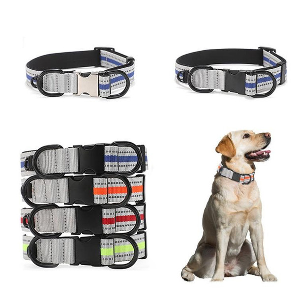 Dog Reflective Nylon Collar, Specification: L(Black buckle blue)