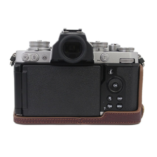 Genuine Leather Camera Bottom Case Protective Half Body Cover with Battery Opening for Nikon Z fc - Coffee