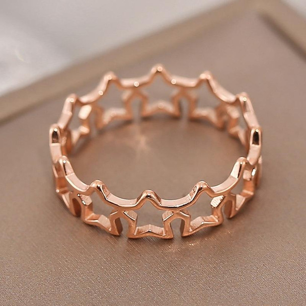 2 PCS Vintage Titanium Steel Five-Pointed Star Hollow Ring, Size: 4 US Size(Rose Gold)
