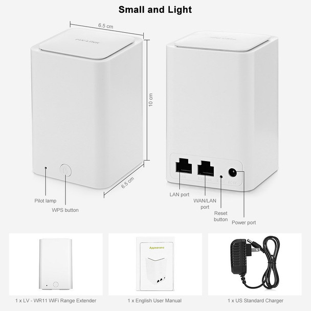 PIX-LINK Compact Size WiFi Extender WiFi Booster Indoor WiFi Signal Booster 300Mbps WiFi Amplifier Long Range Wireless Repeater - EU Plug