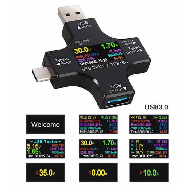 Bluetooth Multimeter Type C+USB Voltage Current Temperature Electric Quantity PD Tester with IPS Color Digital Display Screen