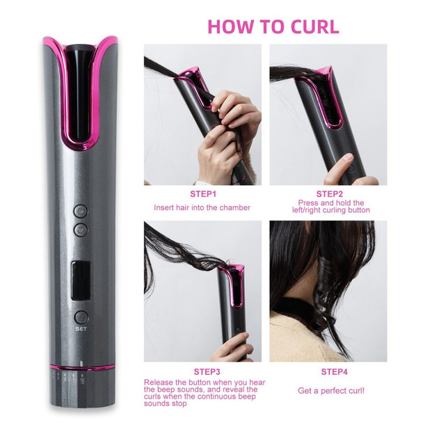 Cordless Auto Hair Curler Automatic Anti-tangle Hair Curling Iron Rechargeable Auto Hair Curler LCD Display Rotary Curling Wand Styling Tools for Hair Styling Curls