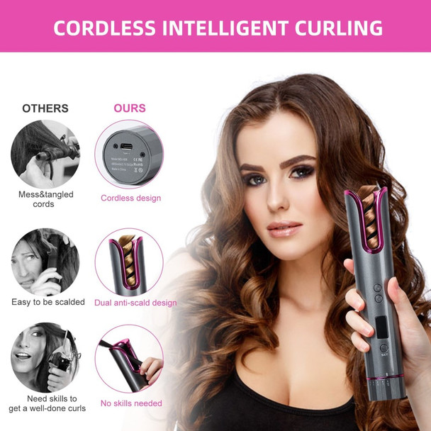 Cordless Auto Hair Curler Automatic Anti-tangle Hair Curling Iron Rechargeable Auto Hair Curler LCD Display Rotary Curling Wand Styling Tools for Hair Styling Curls