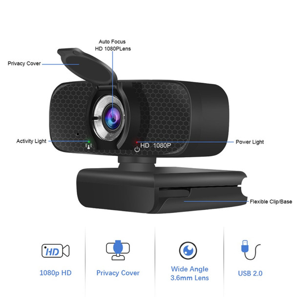 1080P USB Webcam 110 Degree Wide Angle with Microphone for Live Streaming Video Call Conference