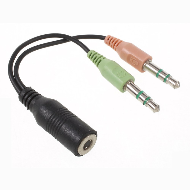 Dual 3.5mm Male to Single 3.5mm Female Headphone Mic Audio Y Splitter Cable Smartphone Headset to PC Adapter