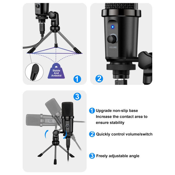 DM19 USB Computer Microphone Condenser Cardioid Mic with Tripod Stand for Gaming Live Streaming Recording