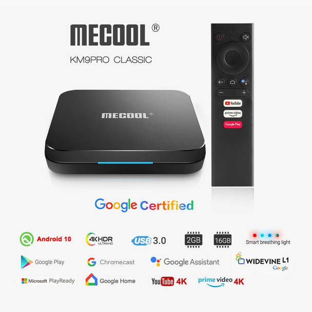 MECOOL KM9 PRO 2+16GB Android 10.0 Home Smart ATV TV Box 4K 2.4G WiFi Set Top Box Media Player - US Plug