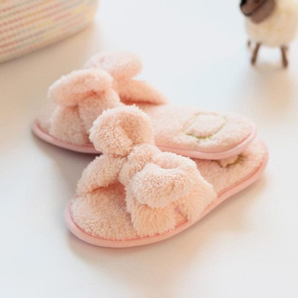 Furry Home Slippers Short Plush Indoor Home Slippers Owknot Slippers Women, Size: 36-37(Light Pink)