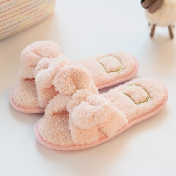 Furry Home Slippers Short Plush Indoor Home Slippers Owknot Slippers Women, Size: 36-37(Light Pink)