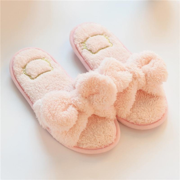 Furry Home Slippers Short Plush Indoor Home Slippers Owknot Slippers Women, Size: 36-37(Light Pink)