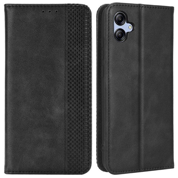 Retro Texture Protective Phone Cover For Samsung Galaxy A04e 4G / F04 4G / M04 4G , Magnetic Auto Closing Imprinted Pattern PU Leather Flip Wallet Stand Anti-drop Phone Case - Black