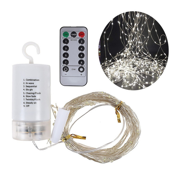 200 LEDs Fairy Copper Wire String Light Waterfall Lamp with Flexible Remote Control Controller Timing Timer Time Setting Function Brightness Adjustable Dimmable with Hanging Hook Design - White