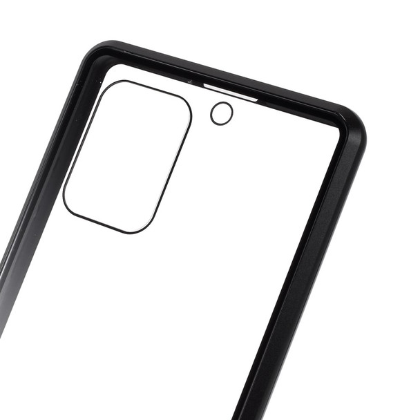 Magnetic Adsorption Metal Frame + Double-sided Tempered Glass Shell for Samsung Galaxy A91/Galaxy S10 Lite - Black