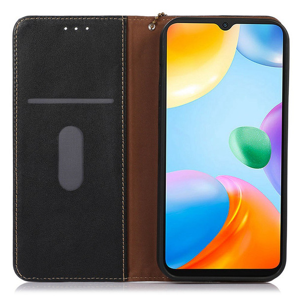 KHAZNEH Wallet Phone Case for Xiaomi Poco M4 Pro 4G Genuine Cowhide Textured Leather Folio Flip Cover Magnetic Absorption TPU Shell Shockproof Stand Case - Black