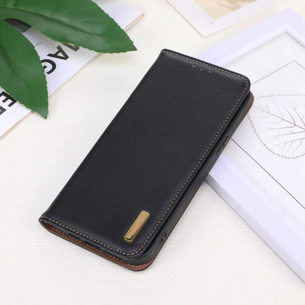 KHAZNEH Wallet Phone Case for Xiaomi Poco M4 Pro 4G Genuine Cowhide Textured Leather Folio Flip Cover Magnetic Absorption TPU Shell Shockproof Stand Case - Black