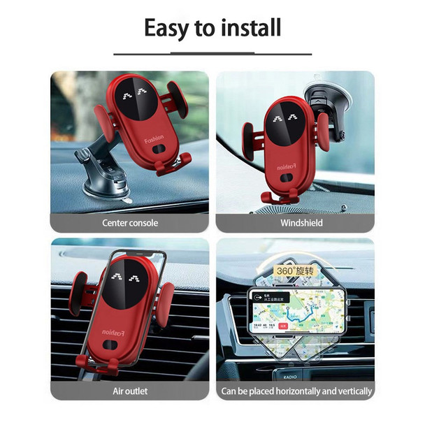 S11 PLUS Infrared Induction Wireless Fast Charger Universal Car Dashboard/Air Vent Phone Mount Holder for Mobile Phones - Red