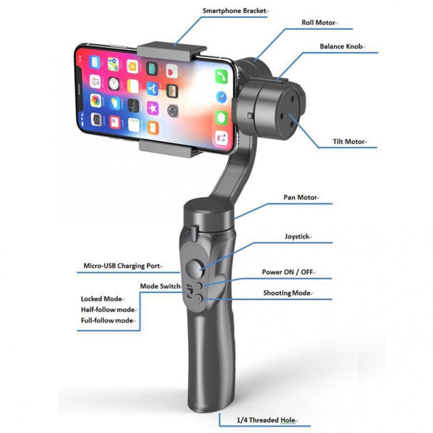 ELEBEST H4 Triaxial Portable and Palm-Sized Gimbal Stabilizer Handheld Automatic Balance Selfie Stick for Smartphones Vlogging, Live-Streaming