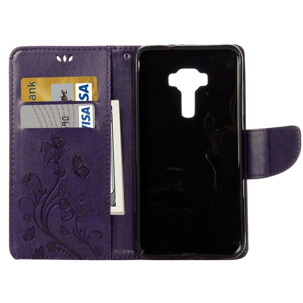 Asus ZenFone 3 / ZE552KL Pressed Flowers Pattern Leatherette Case with Holder & Card Slots & Wallet(Purple)
