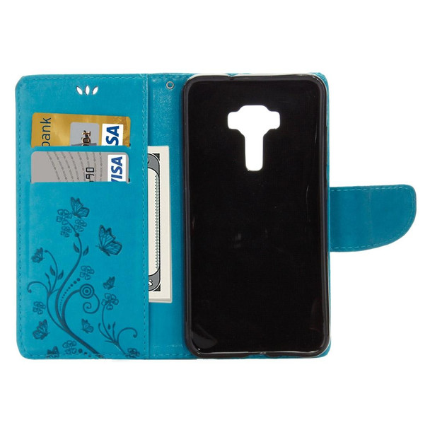 Asus ZenFone 3 / ZE552KL Pressed Flowers Pattern Leatherette Case with Holder & Card Slots & Wallet(Blue)