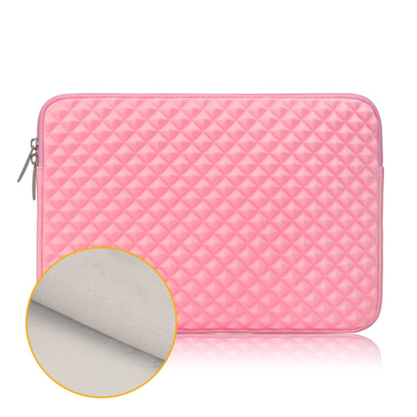 Diamond Pattern Laptop Carrying Bag Notebook Protective Sleeve with Adapter Bag for 15-inch - 15.6-inch Laptop - Pink