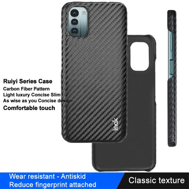 IMAK Ruiyi Series for Nokia G11 4G / G21 4G Carbon Fiber Texture Phone Case PU Leather Coated PC Anti-scratch Protective Cover