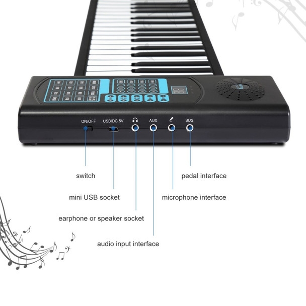 Roll Up Piano Keyboard 88 Key Soft Silicone Electronic Keyboard with MIDI Recording Editing Playback Sustain