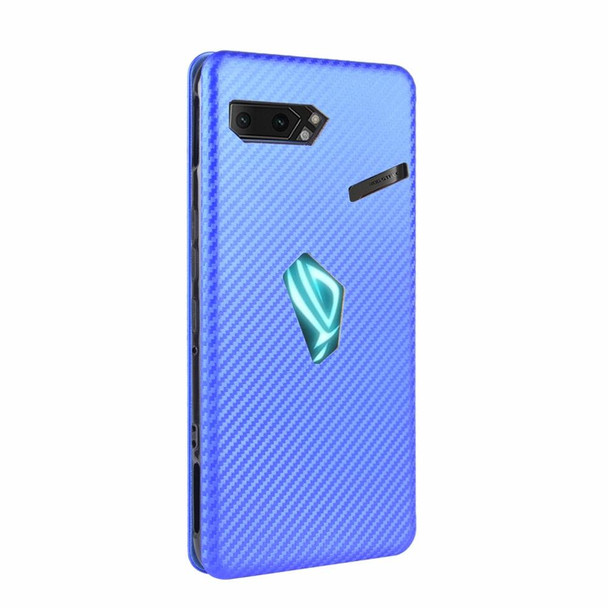 Asus ROG Phone II Carbon Fiber Texture Magnetic Horizontal Flip TPU + PC + PU Leatherette Case with Card Slot(Blue)