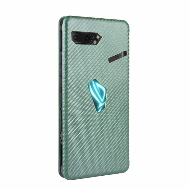 Asus ROG Phone II Carbon Fiber Texture Magnetic Horizontal Flip TPU + PC + PU Leatherette Case with Card Slot(Green)