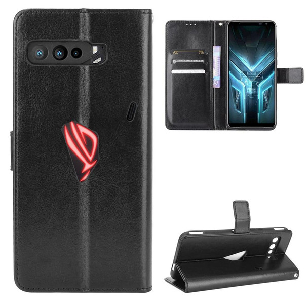 Asus ROG Phone 3 ZS661KS Retro Crazy Horse Texture Horizontal Flip Leatherette Case , with Holder & Card Slots & Photo Frame(Black)