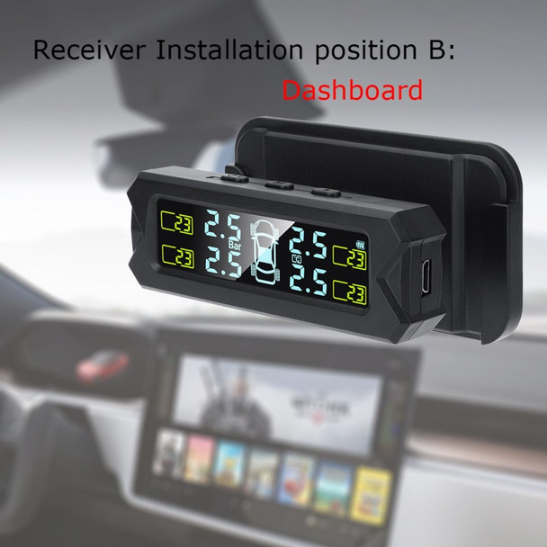 Wireless Tire Pressure Monitoring System Solar Powered TPMS 5 Alarm Modes Tire Pressure