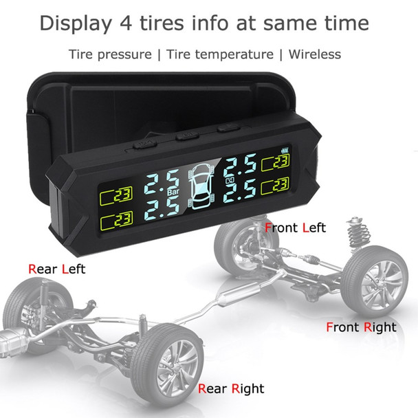 Wireless Tire Pressure Monitoring System Solar Powered TPMS 5 Alarm Modes Tire Pressure
