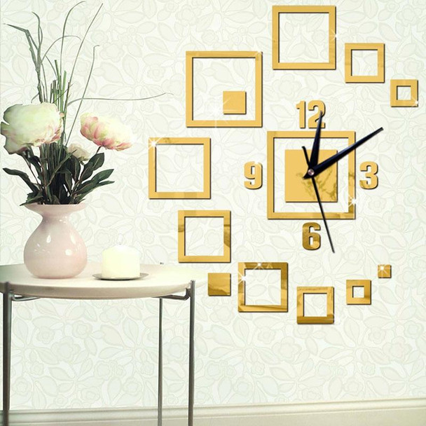 Wall Clocks Mirror 3D Stereo Acrylic Living Room Bedroom Decoration Wall Clock Fashion DIY Creative Wall Clock(Gold)