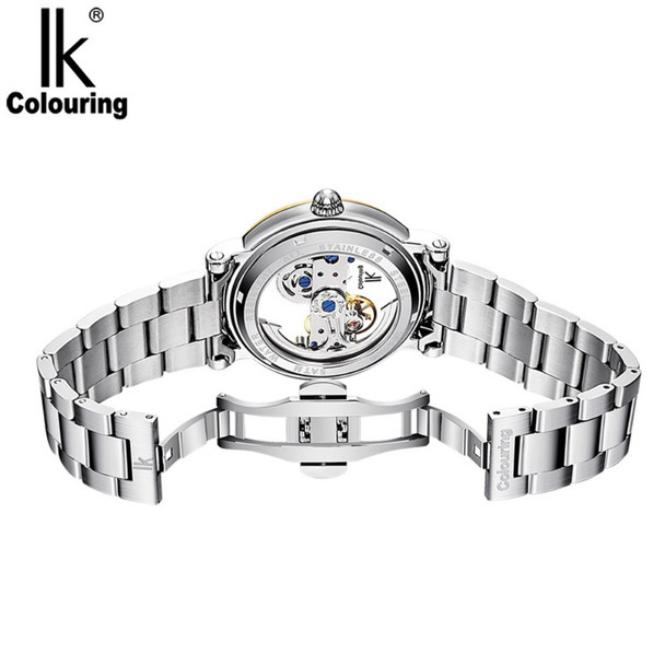 IKCOLOURING Waterproof Men Hollow Automatic Mechanical Movement Watch - Silver / Silver Steel Band