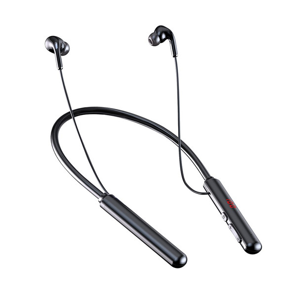 960 Bluetooth 5.0 Earphone Sports Neckband Headphone Bass Stereo Power LED Display Noise Cancelling Headset Support TF Card - Black