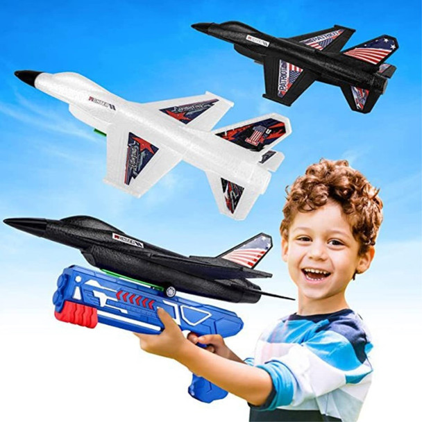 Launcher Flying Airplane Toys Throwing Kids Plane Toys Boys Birthday Gift (1 Launcher+2 Airplane Toys) - White