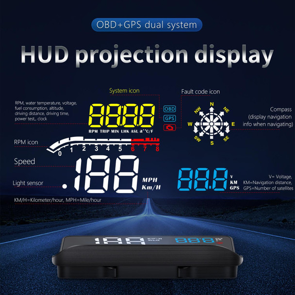 D1 Car OBD2 HUD Head-up Display GPS Speed Meter Speed / Voltage / Water Temperature Speed Alarm