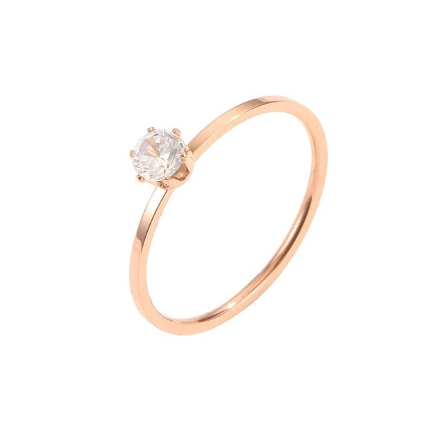 3 PCS Very Fine Six-Claw Single Diamond Ring Diamond-Set Titanium Steel Women Ring, Size: US Size 4(Rose Gold)