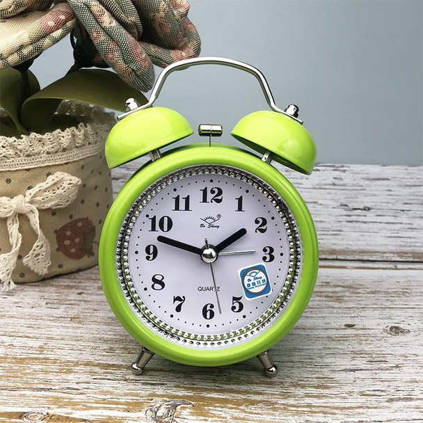 2 PCS 3 Inch Metal Bell Alarm Clock With Night Light Student Bedside Fashion Clock(Green)