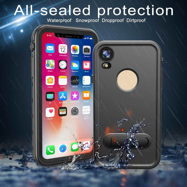 REDPEPPER Dot+ Series Dustproof Snowproof IP68 Waterproof Case with Kickstand for iPhone XR 6.1 inch - All Black