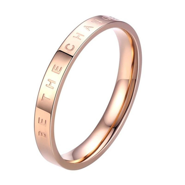3 PCS Fashion Simple Narrow BE THECHANGE Ring Electroplated 18k Titanium Steel Couple Ring, Size: 5 US Size(Rose Gold)