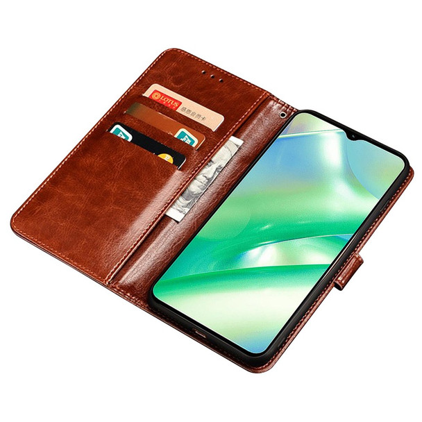 IDEWEI For Realme 10 Pro 5G Crazy Horse Texture PU Leather Flip Wallet Cover Stand Feature Phone Shell Case - Brown