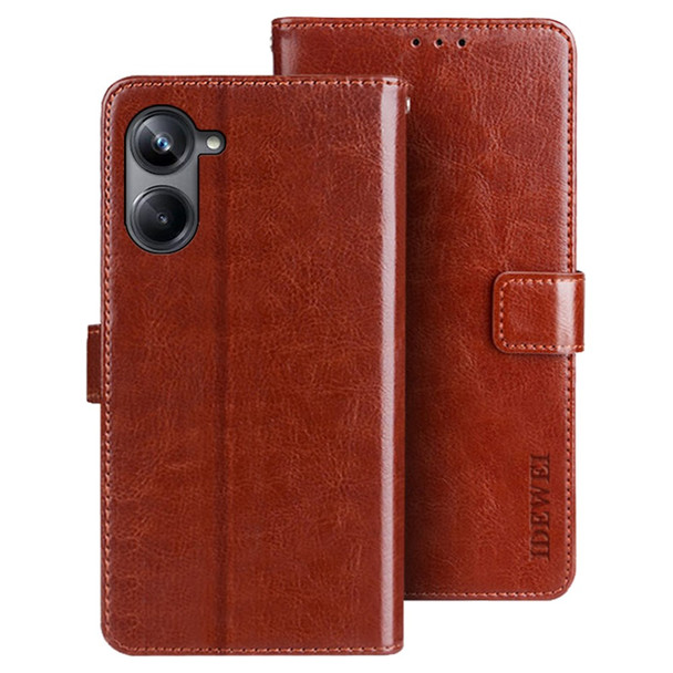 IDEWEI For Realme 10 Pro 5G Crazy Horse Texture PU Leather Flip Wallet Cover Stand Feature Phone Shell Case - Brown