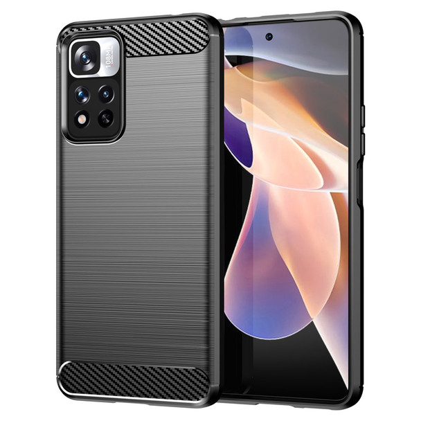 1.8mm Thin Stain-proof Carbon Fiber Brushed Texture Soft TPU Phone Protective Cover for Xiaomi Poco X4 NFC 5G - Black