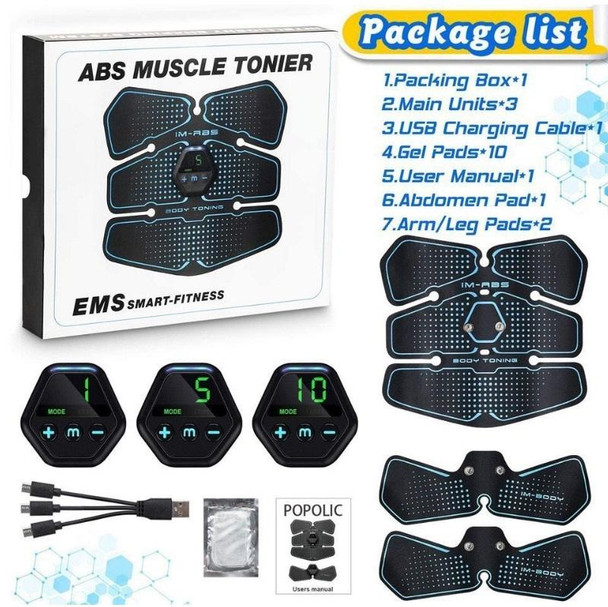 EMS Portable Abdomen Device Electric Abdominal Muscle Stickers with LCD Screen Display(Blue Line)