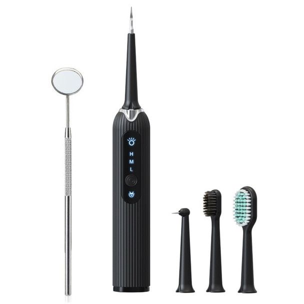 CK01 Household Electric Toothbrush Dental Calculus Tartar Remover Waterproof Rechargeable Sonic Tooth Cleaner with LED Light - Black